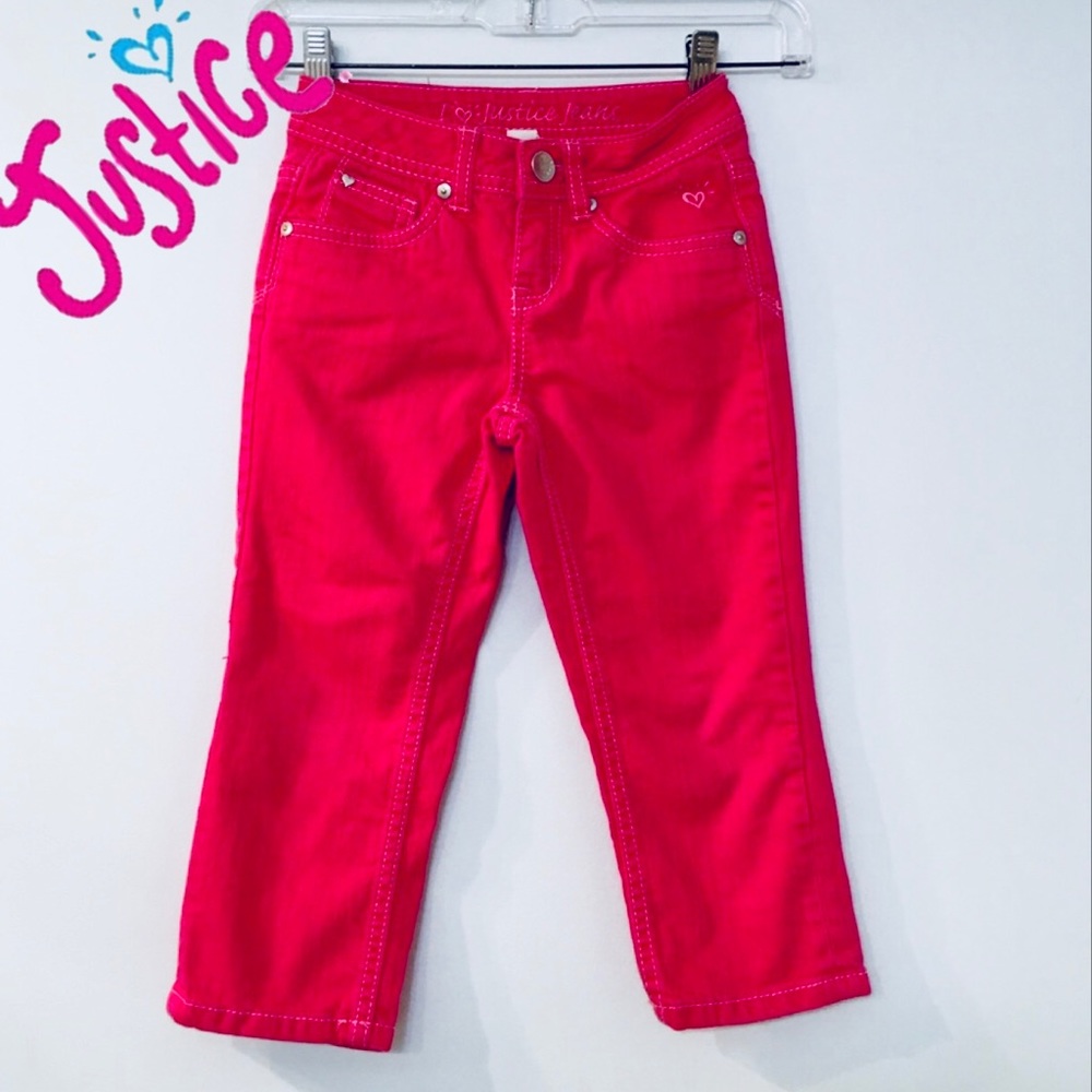 Justice Pink Crop Jeans with Hearts Size 7R